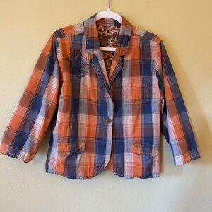 Old‎ Navy Blazer Women's Orange Blue Plaid, Paisley Size XL
